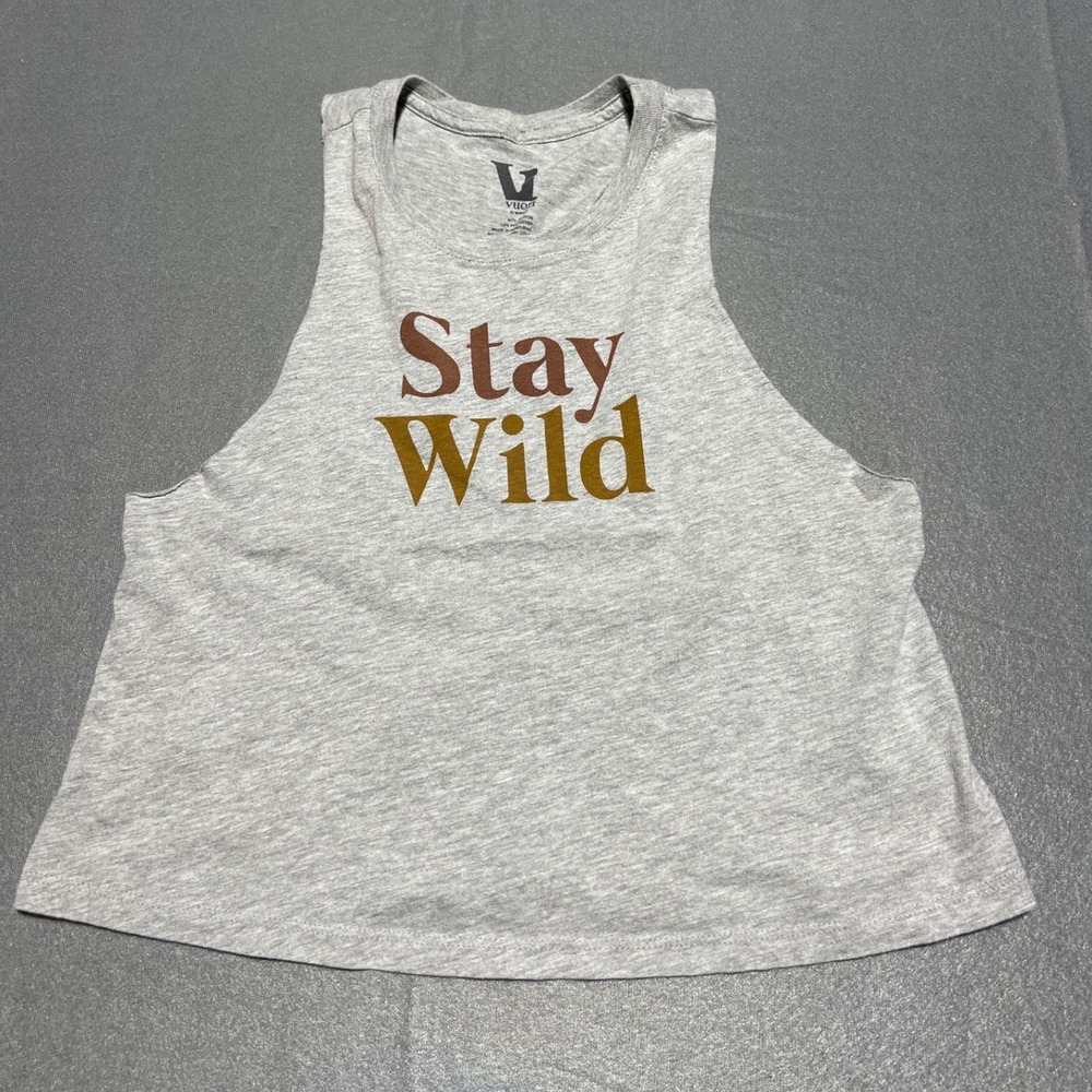 Vuori Stay Wild Graphic Muscle Tank Top Heather Grey XS Cropped Racerback